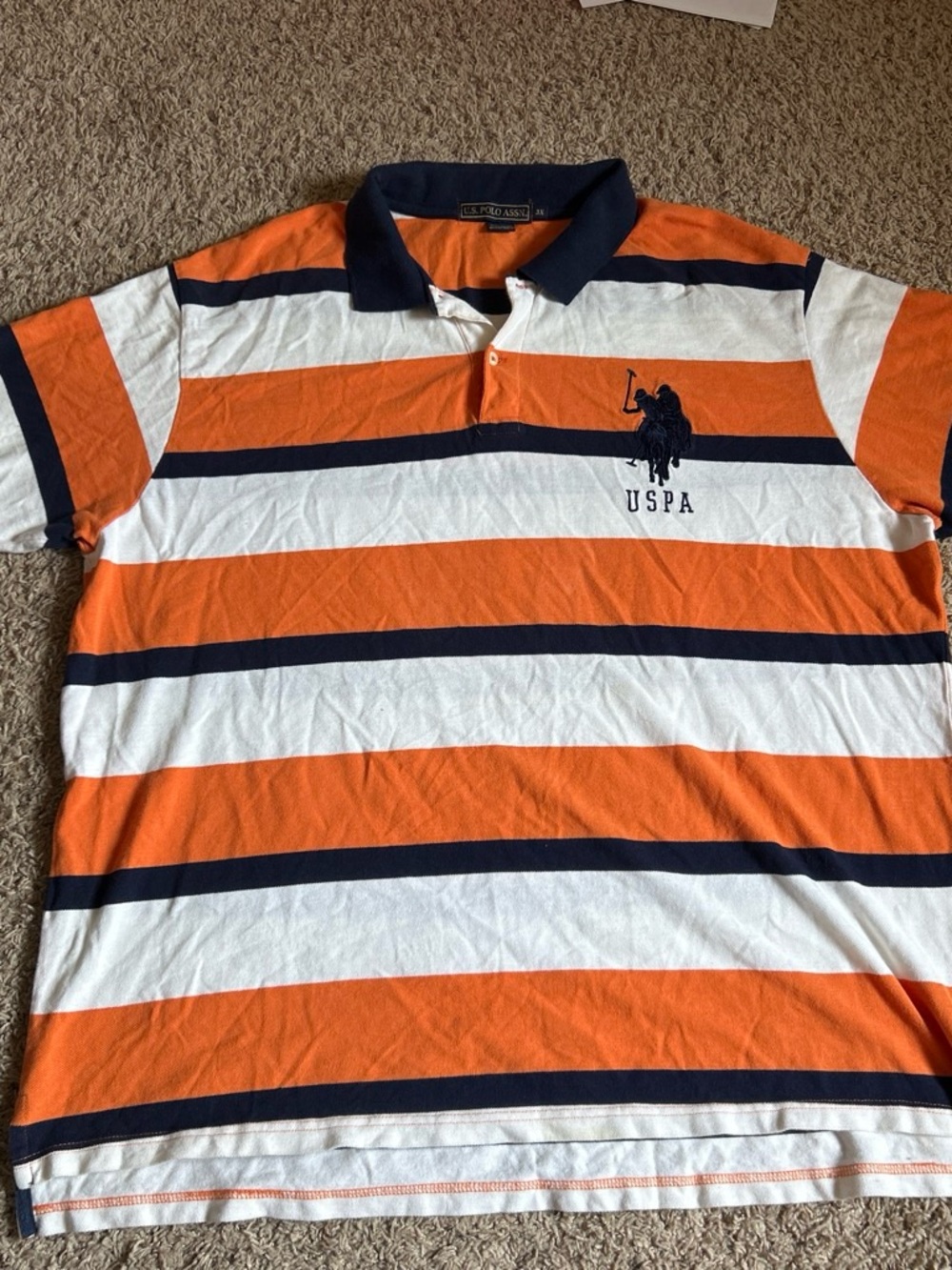 U.S. Polo Assn. Orange, White & Navy Striped Polo